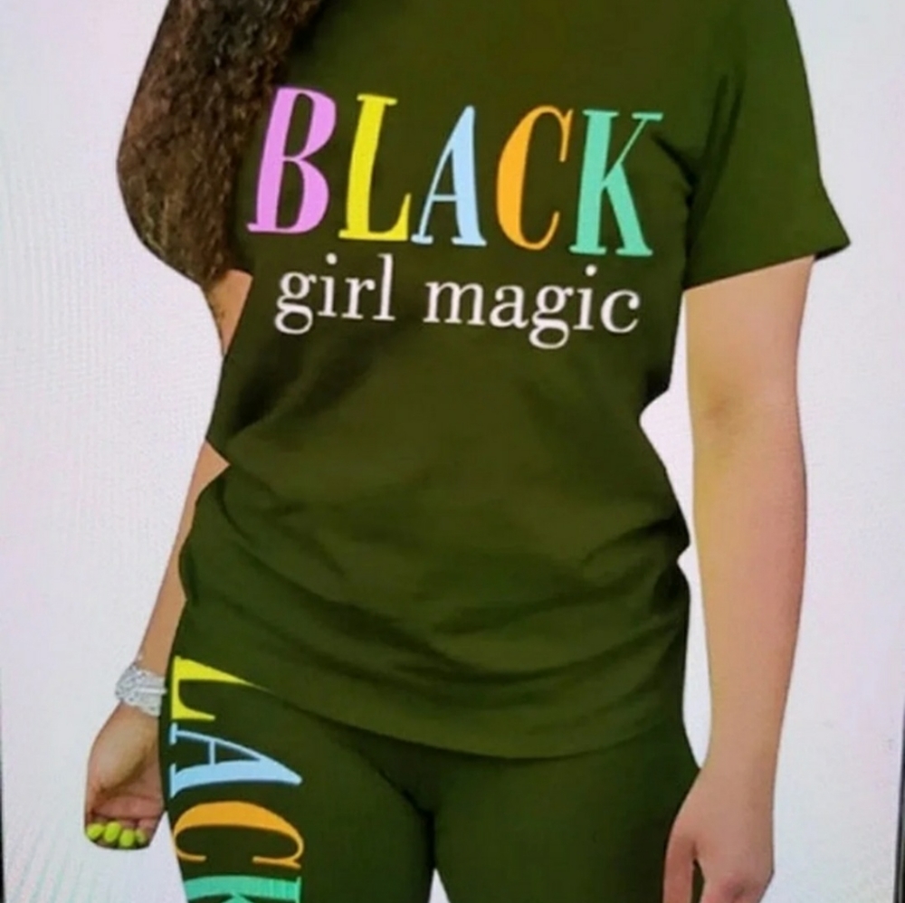 Sz Sm 2 Pc T Shirt & Shorts Olive Outfit Black Girl Magic